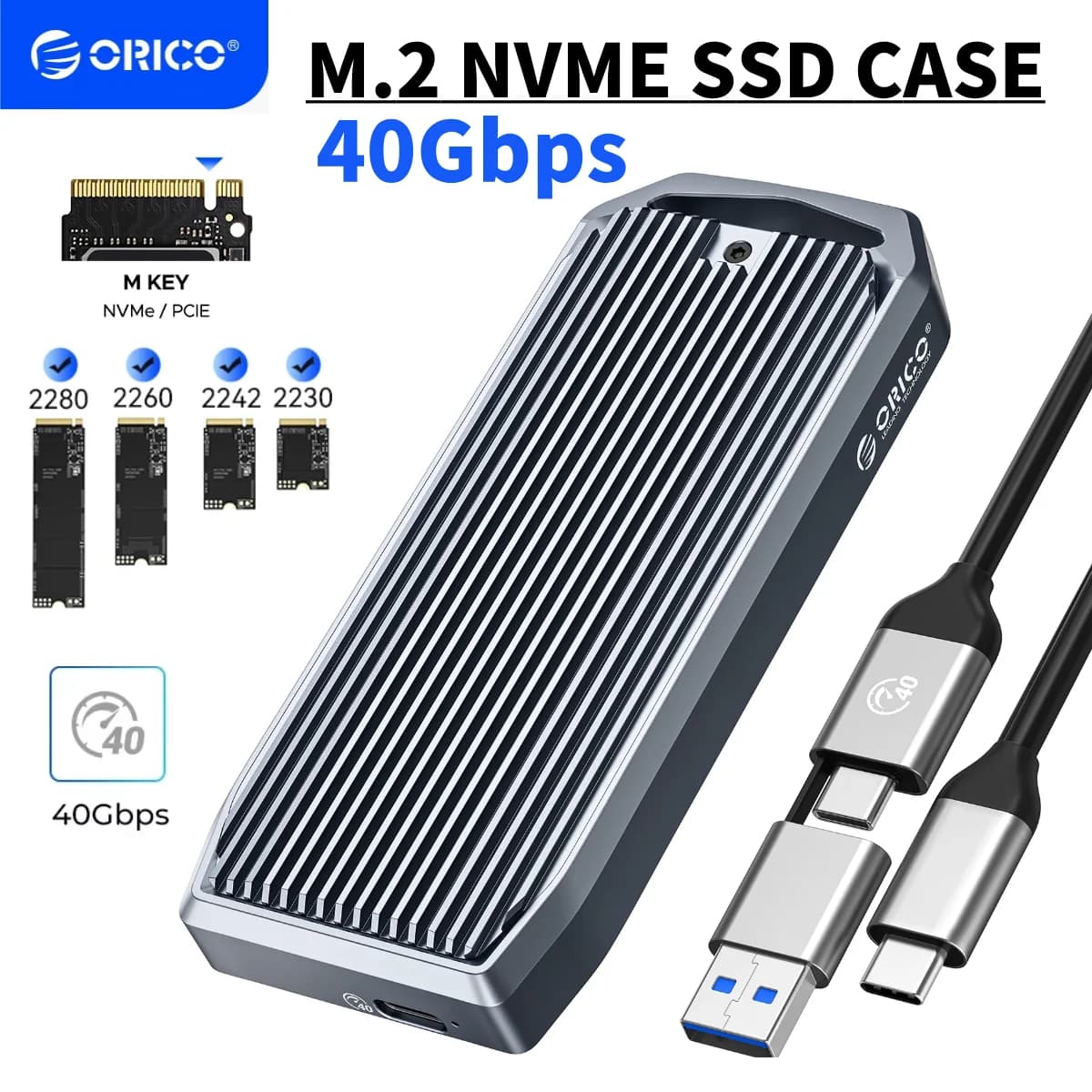 Custodia SSD ORICO M2 Adattatore per custodia SSD M2 NVMe compatibile con Thunderbolt 3 4 USB3.2 Custodia SSD esterna USB 3.1 3.0 Type-C
