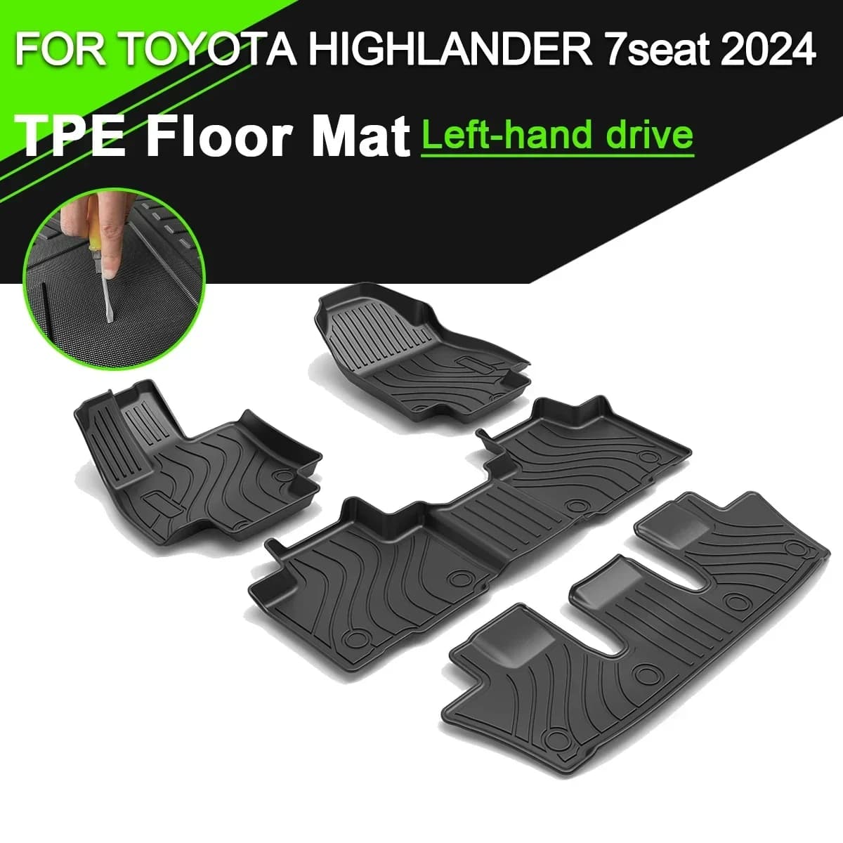 Tappetino per Auto Auto in gomma impermeabile TPE antiscivolo completamente circondato Refit guida a sinistra per Toyota HIGHLANDER 7 posti 2024