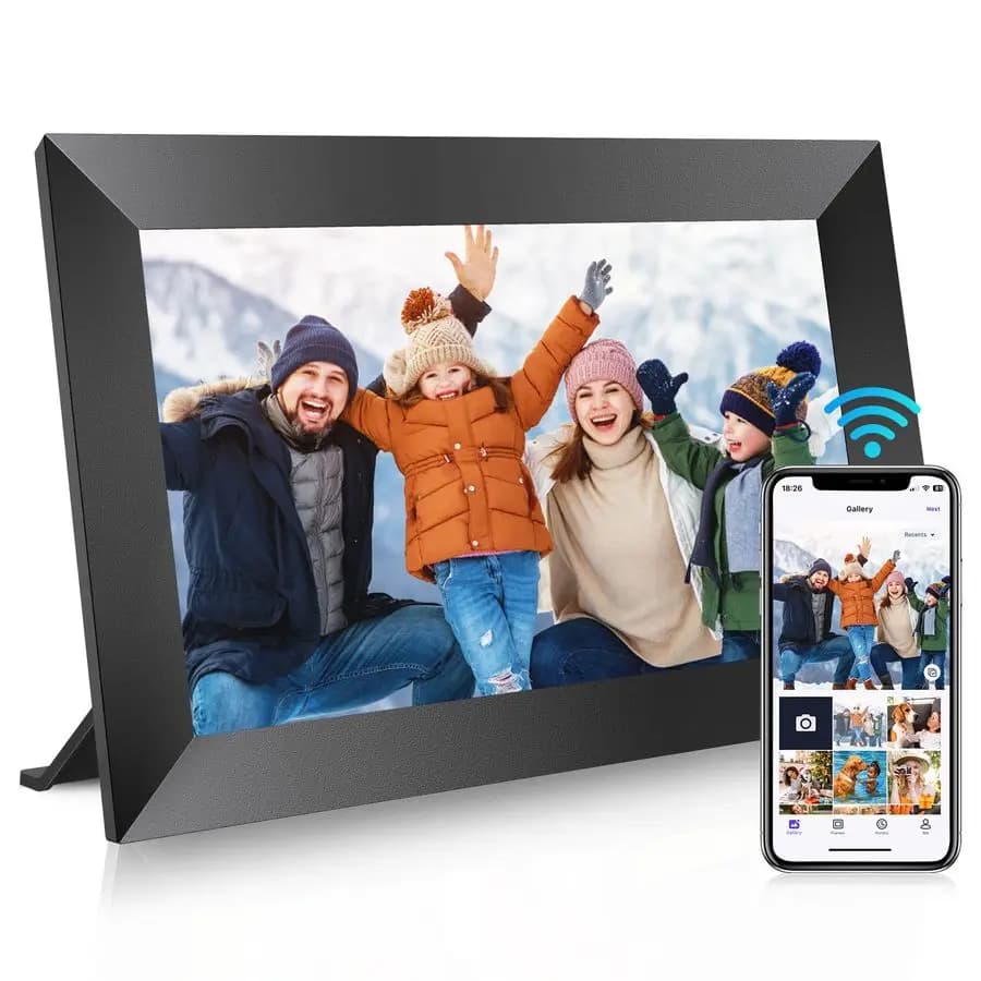 Cornice Digitale 10.1 Pollici con 32GB di Memoria, Supporto Scheda SD, Cornici Fotografiche Elettroniche con Schermo Touch IPS HD 1280x800, Visualizzazione Istantanea