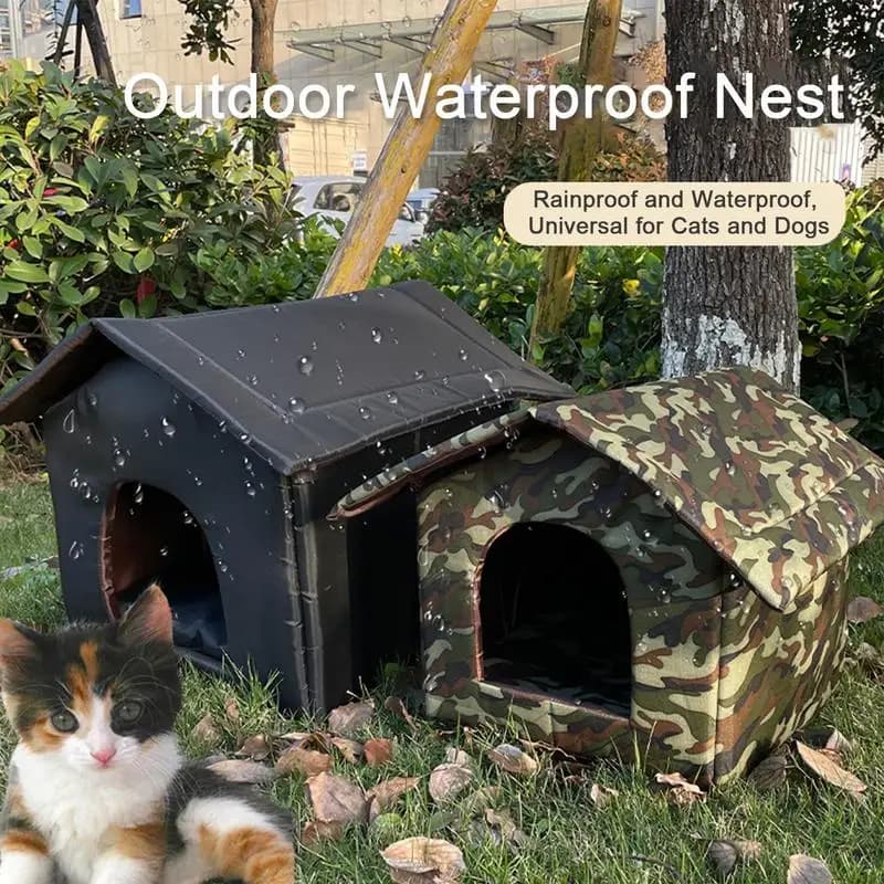 Casette per gatti per cani impermeabili all'aperto catteria per animali domestici inverno caldo chiuso letto per cani antipioggia Resistente all'acqua in tessuto Oxford Rifugio per gatti