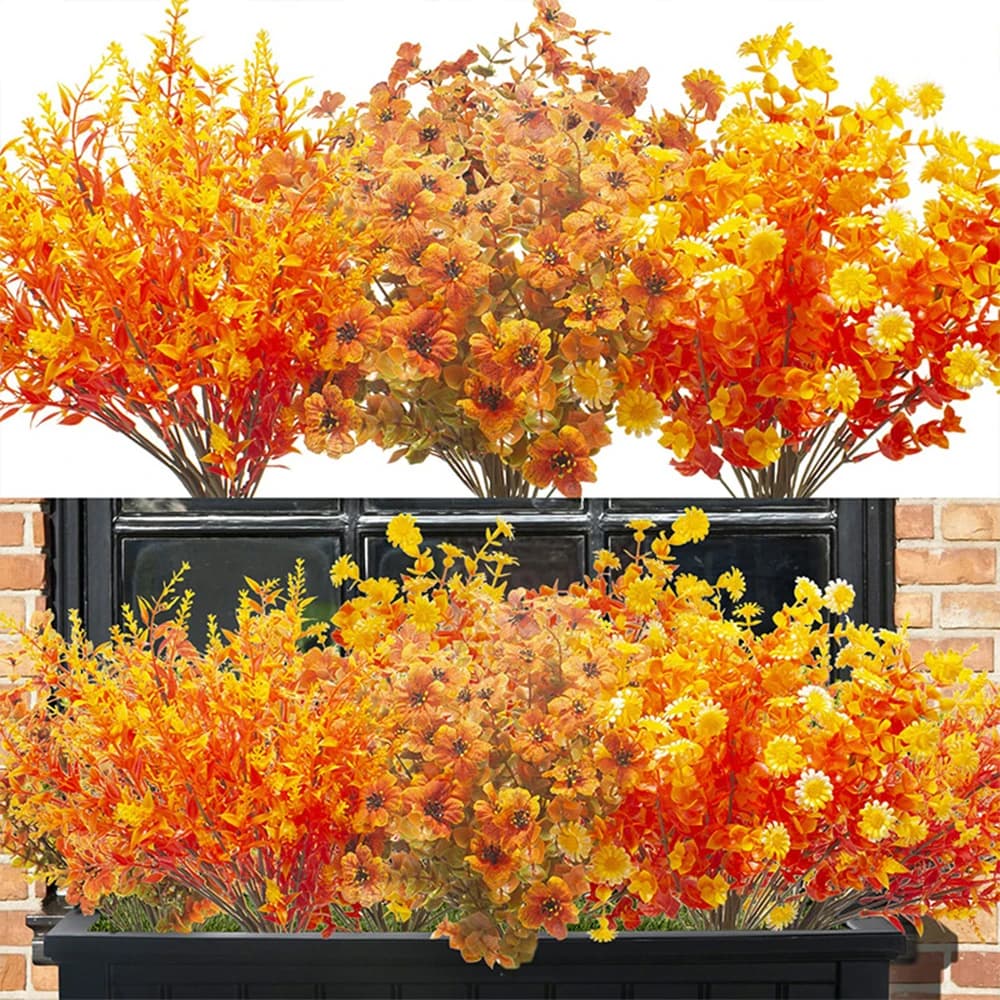 Artificial Fall Flowers for Outdoors UV Resistant Faux Plastic Plants for Garden Porch Autumn Harvest Thanksgiving Home Decor