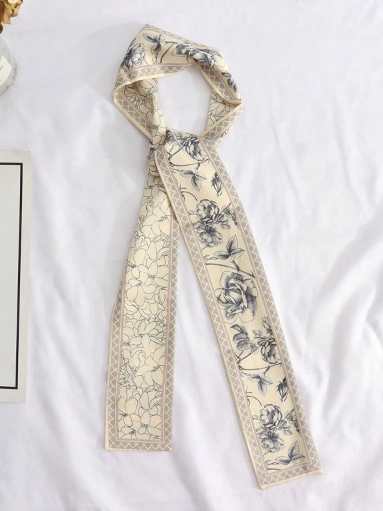 3 pezzi di sciarpe strette da donna in finta seta con stampa floreale per decorare collo, capelli e borsa