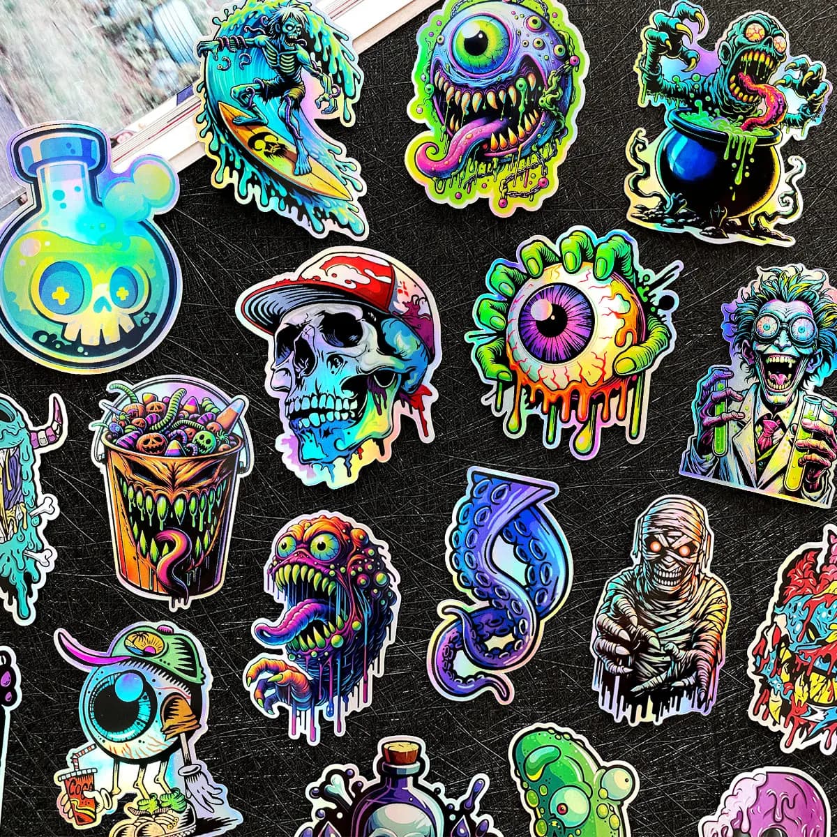 Laser Monster Series Motorcycle Decals for Car Windscreen Helmet Fuel Tank Decal Accessories Halloween