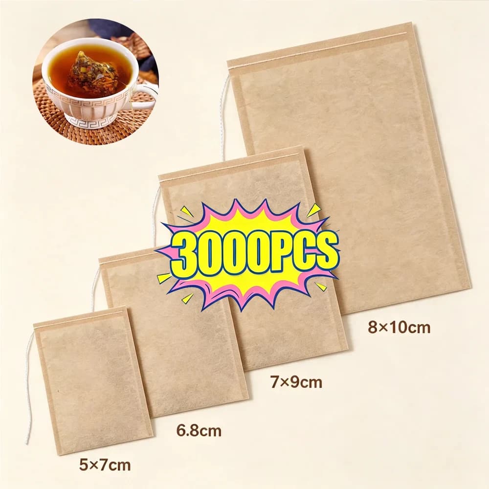 100/3000Pcs Disposable Tea Filter Bags Loose Drawstring Empty Tea Biodegradable Paper Bags for Coffee Bean Spices Herbs Medicine
