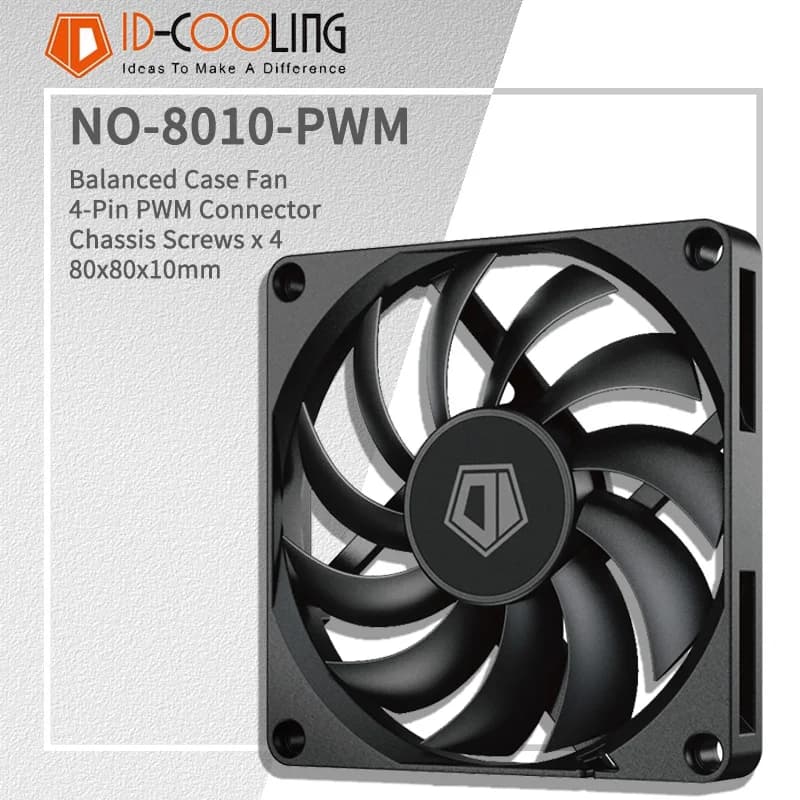 ID-COOLING NO-8010-PWM Ventola per PC da 80 mm Ventola di raffreddamento con controllo intelligente della temperatura da 800-3000 giri/min