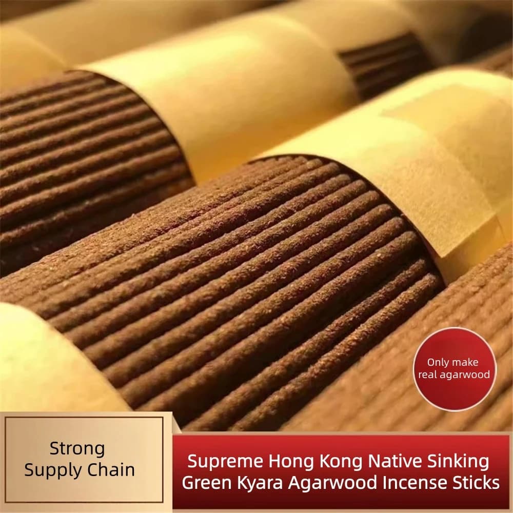Bastoncini di incenso fatti a mano Kyara verde a base di terreno di Hong Kong, legno di agar naturale con note floreali e dolci,