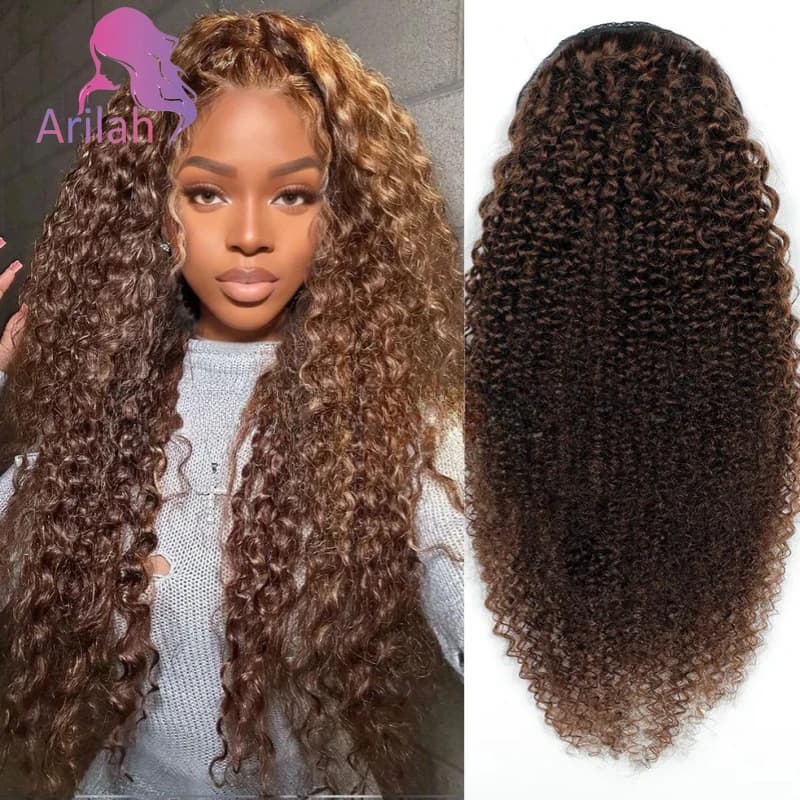 Light Brown Afro Kinky Curly Ponytail Human Hair Ponytail Extension For Women Drawstring Ponytail 3C-4A Brazilian Virgin Hair