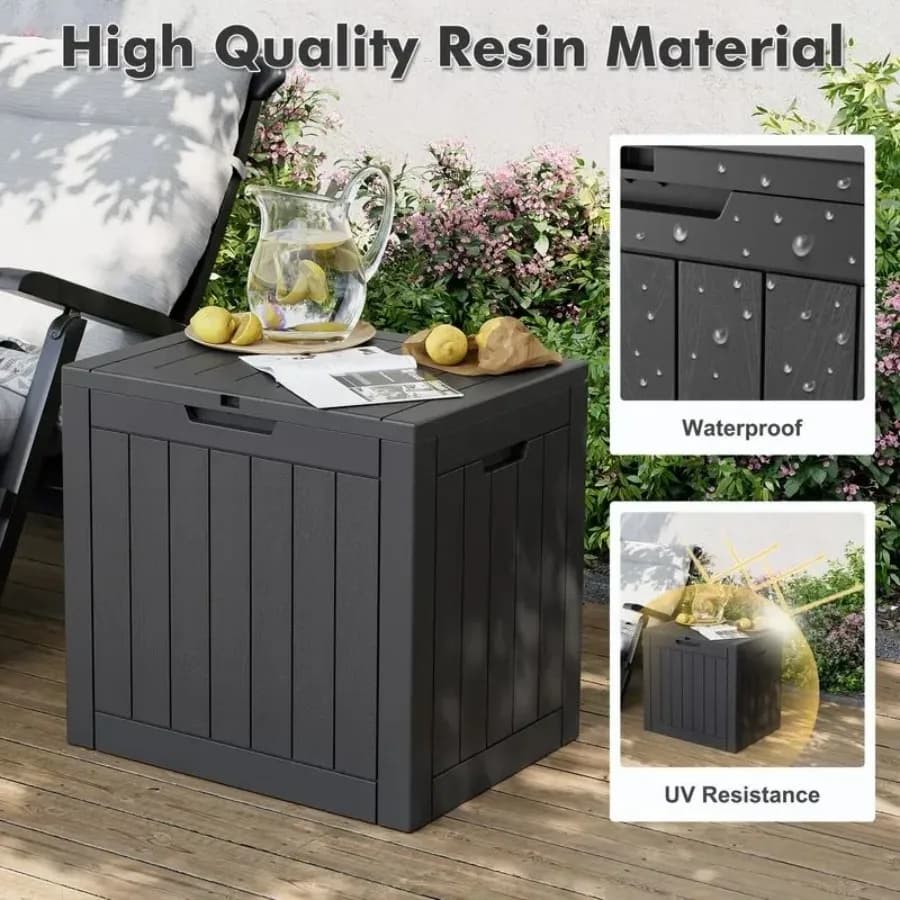 Contenitore da Esterno Impermeabile da 35 Galloni con Coperchio Bloccabile e Maniglie Laterali, Scatola Portaoggetti in Resina per Patio, Giardino, Cortile, Porta