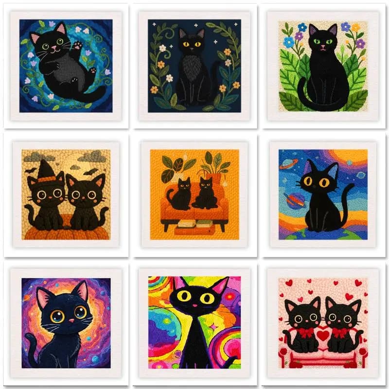 RUOPOTY Black Cat Punch Needle Kits Create Wall Art Artwork Animal Needle Punch Kit For Beginners Art Supplies Embroidery Needle
