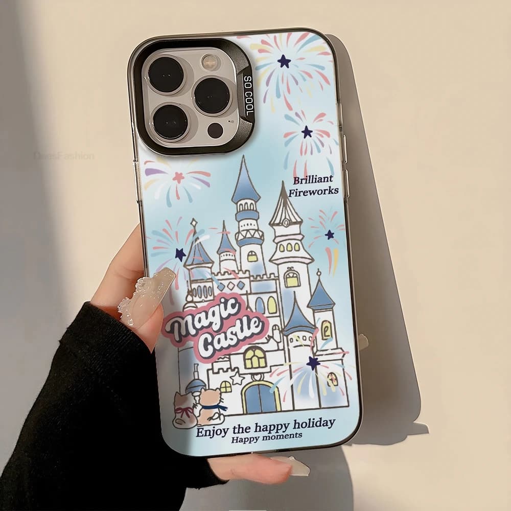 Pink Glitter Castle Girl Phone Case For iPhone 18 17 Air 16 15 14 11 13 12 Pro Max 16 Plus 18Promax Princess Fairytale Cover