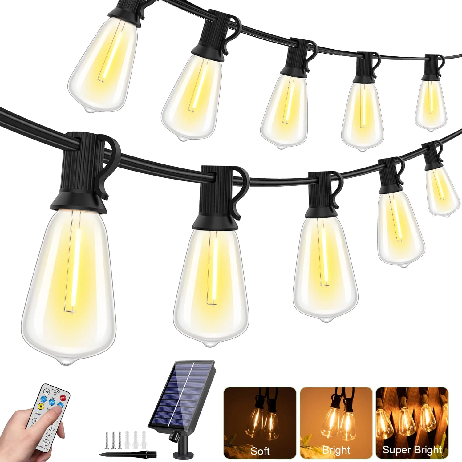 Luci solari infrangibili ST38 per esterni impermeabili con telecomando Impermeabile IP44 8 modalità Ricarica USB Energia solare