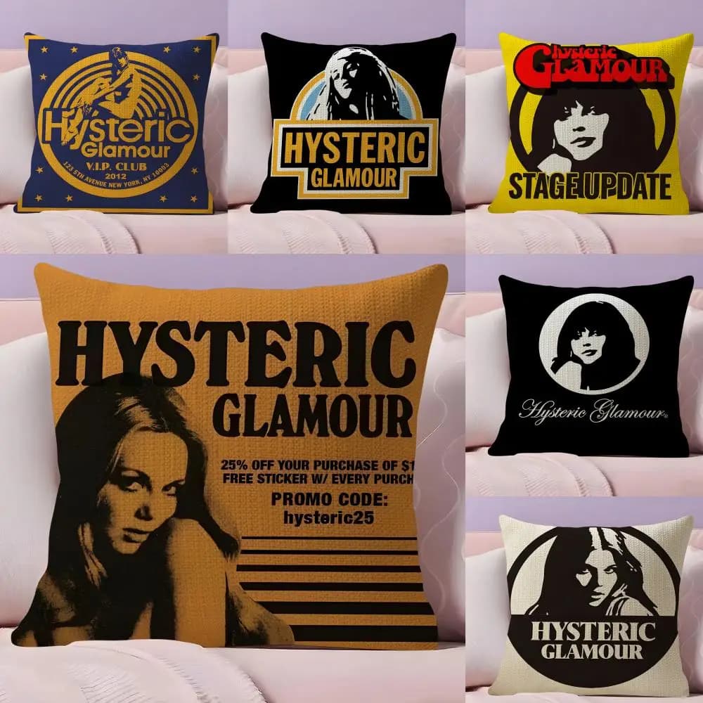 H-Hysteric GlamourR Natural linen pillow cover, front-back printing, decorative pillow for sofa, home decoration, gift idea