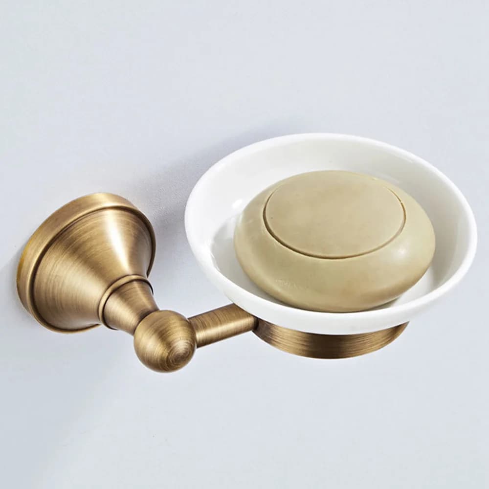 Portasapone Antico ABPP in Bronzo Spazzolato con Portasaponette in Ceramica per Bagno e Toilette