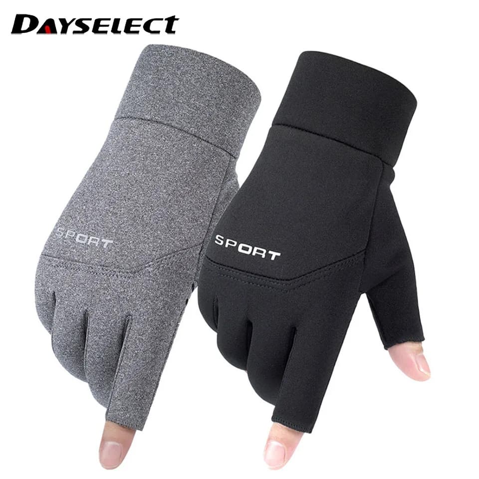1 pair of gloves of the second autumn winter hot fishing gloves padded half finger touch screen anti-slip sport cycling