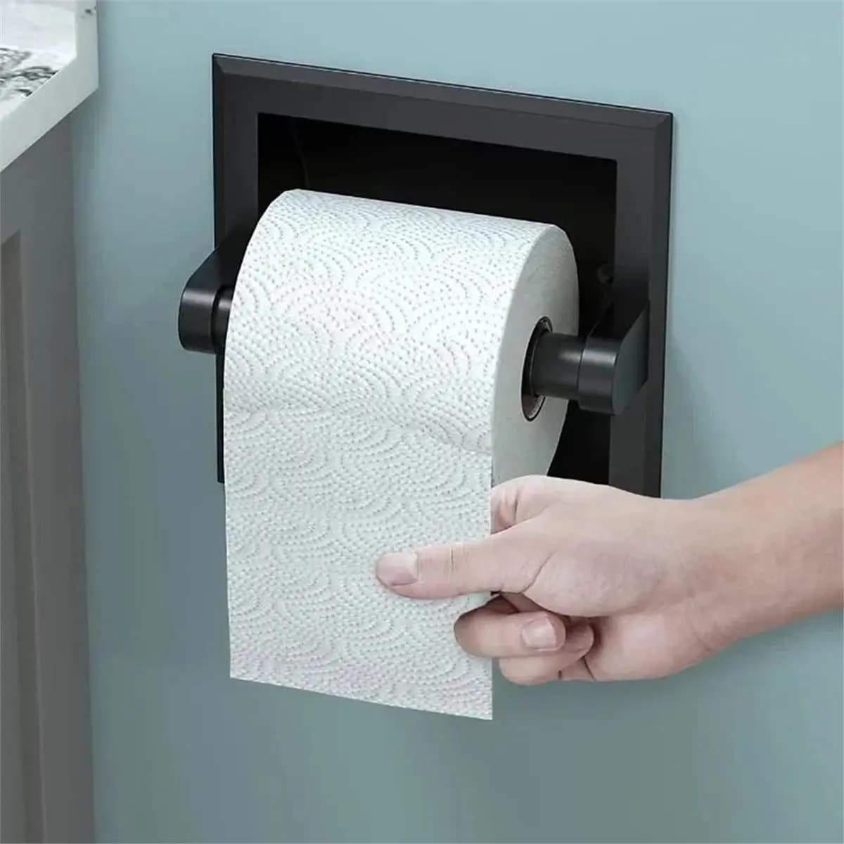 (ABAB) Porta Carta Igienica in Metallo Nero, Supporto a Incasso per Carta Igienica, Staffa di Montaggio a Parete per Bagno
