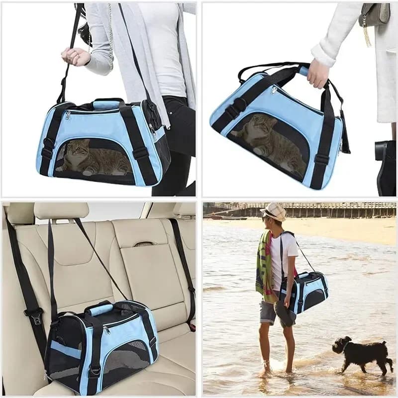 52*24.5*33cm, Borsa per animali domestici portatile pieghevole in rete traspirante, Borsa da viaggio a tracolla per cani e gatti