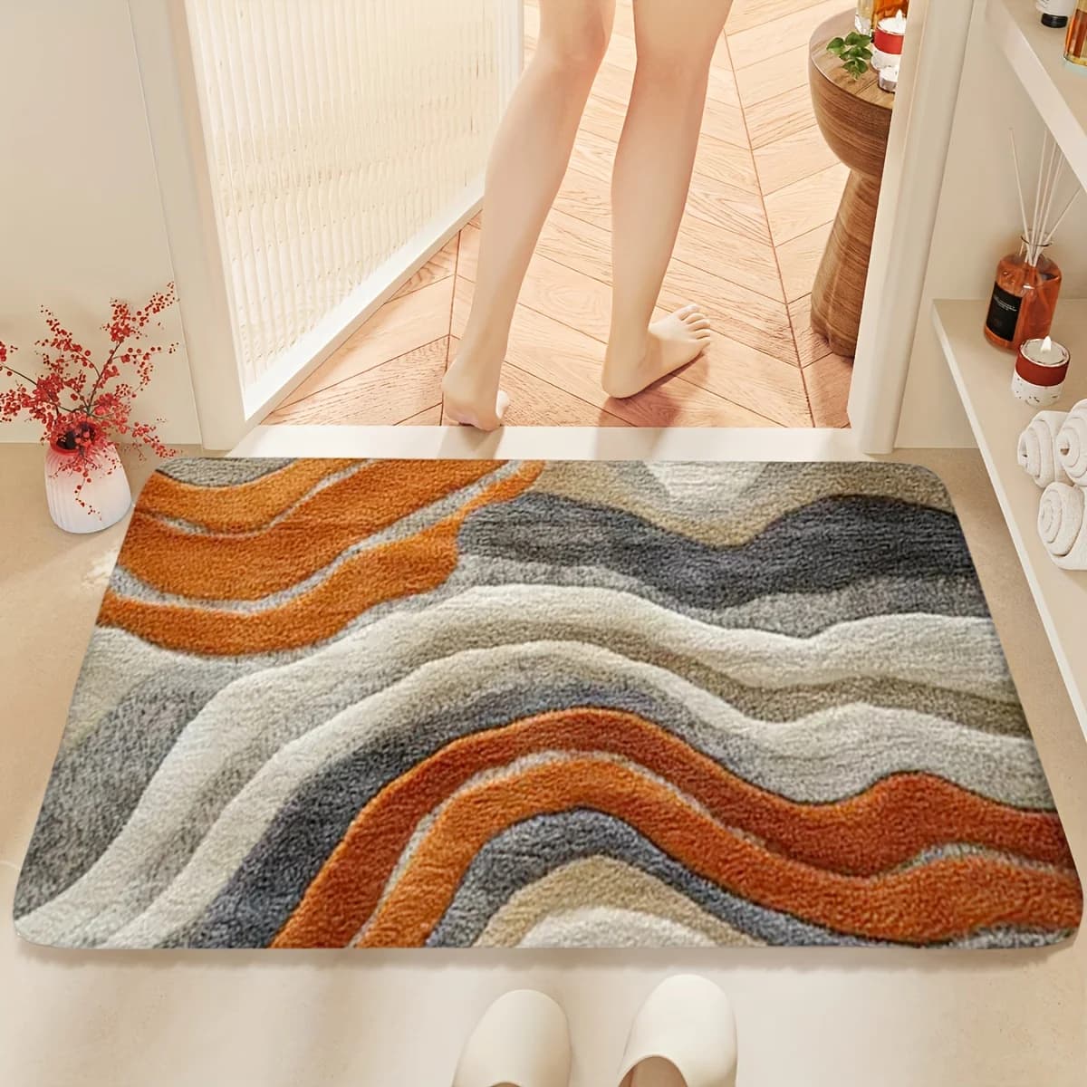 VIKAMA Tappetino con struttura in marmo Soggiorno Camera da letto Cucina Vasca da bagno Doccia Flanella Tappeto antiscivolo a pelo corto Decorazioni per la casa