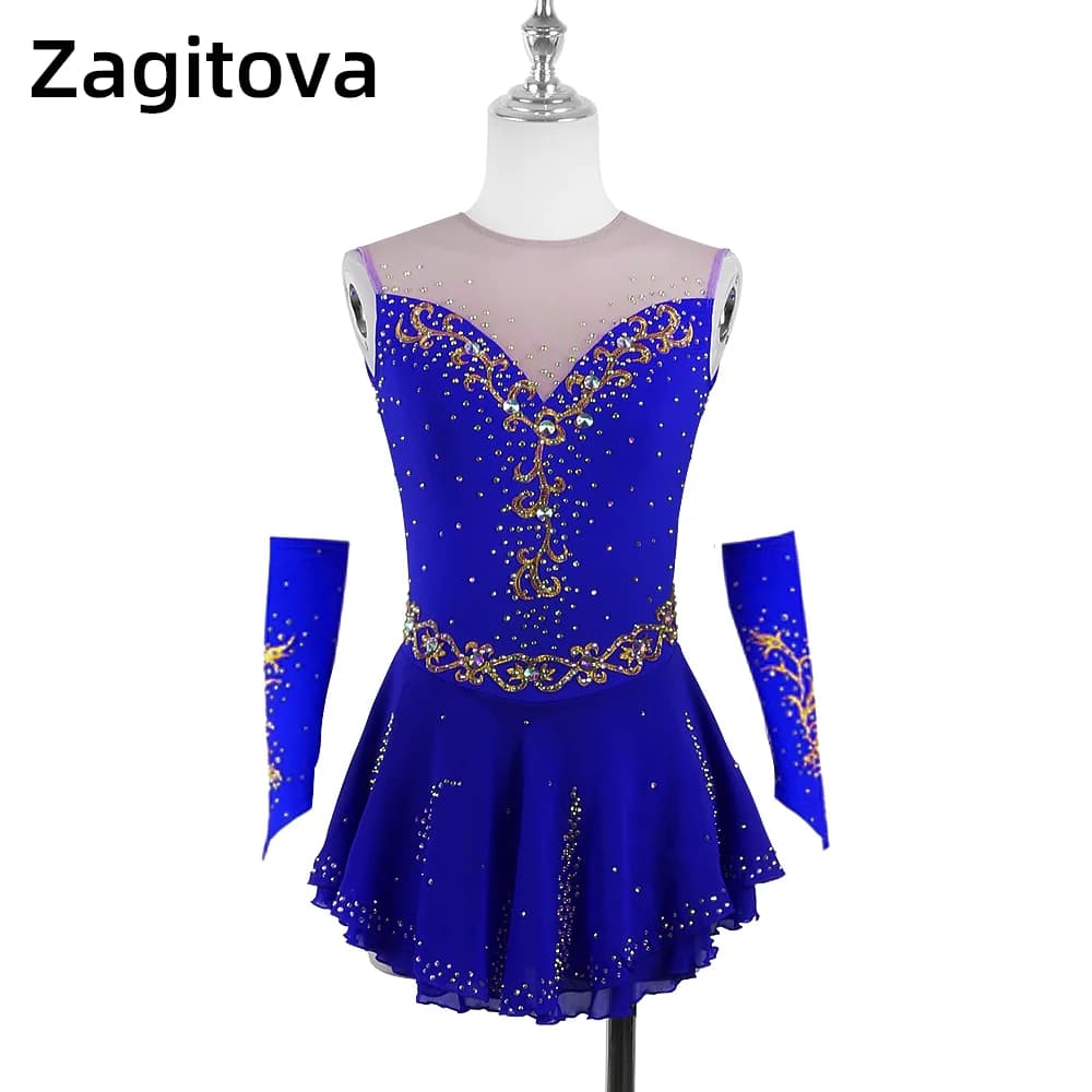 Zagitova Abito da pattinaggio di figura Gonna da pattinaggio su ghiaccio per ragazze da donna Concorso di prestazioni Gonna a rete in stile cinese