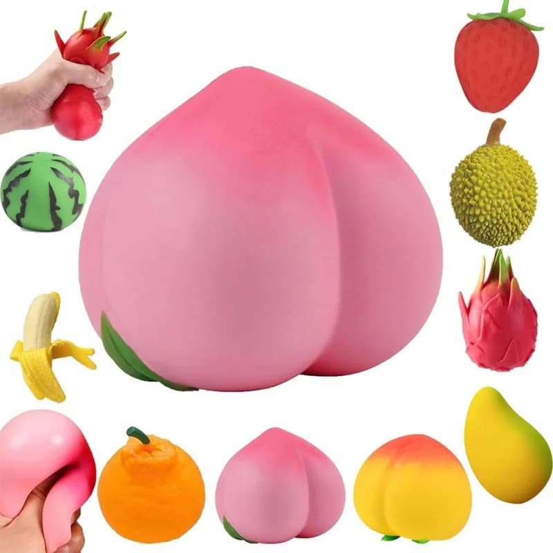 Giocattoli Squishy a Forma di Frutta Realistici: Fragola, Frutta del Drago, Pesca, Durian, Mango - Palline Morbide Antistress per Adulti e Bambini
