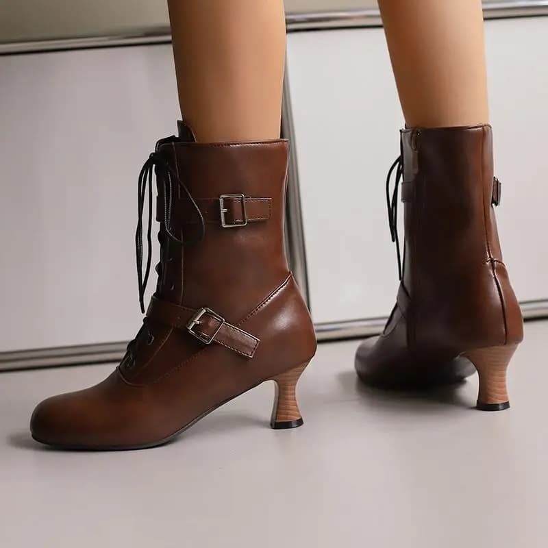 ORCHALISA Fashion Women Ankle Boots Round toe Heels Zipper Lace Big Size 49 50 Dating Female Bota