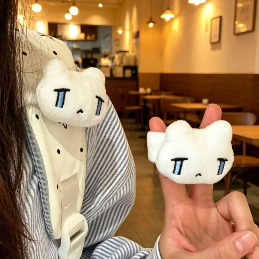Cute Teary Cat Plush Pendant Velcro Backpack Strap Decoration Soft Cartoon Bag Keychain Accessories Aesthetic Gift for Friend