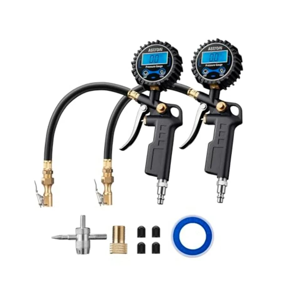 Manometro Digitale per Pneumatici con Gonfiatore, Set da 2, 3-250 PSI, Risoluzione Display 0.1, Nero, Resistente