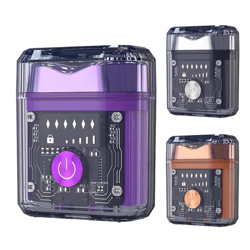 Rasoio elettrico ad ad adsorbimento magnetico con involucro trasparente, doppia lama galleggiante, coltello da barba a LED ricaricabile con blocco da viaggio