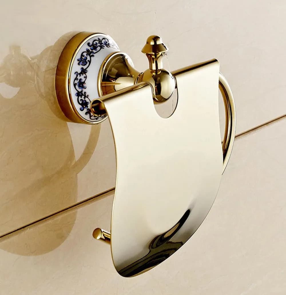 Accessori Per il bagno Lucidato Ottone Dorato Modello di Fiore di Ceramica A Parete Rotolo di Carta Igienica Titolare aba251