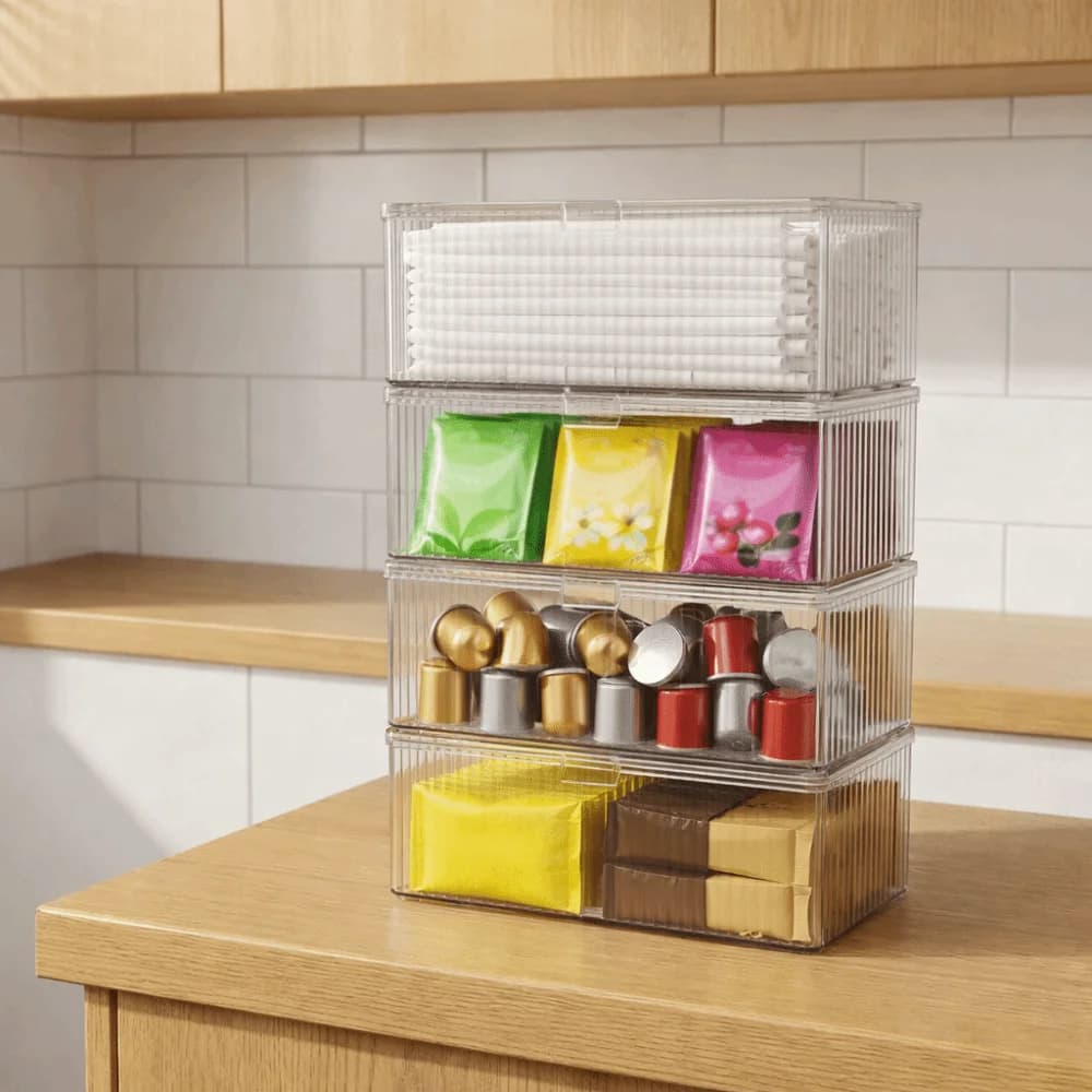 Plastic Tea Bag Storage Box Large Capacity Transparent Coffee Capsule Sorting Box with Lid Dust-proof Cosmetic Storage Box