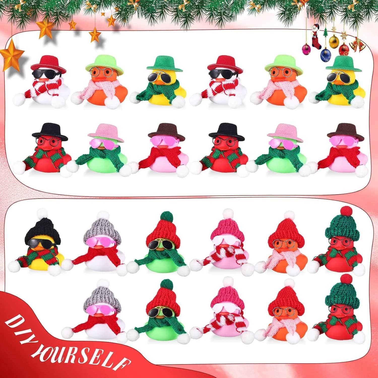 Wholesale Christmas Duck Car Dashboard Decor Winter Style Ducks with Knit Hats Scarves Sunglasses Desktop Home Bulk Ornaments