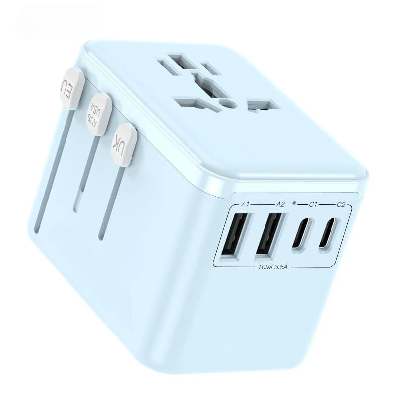 2026 Universal Travel Adapter 2A2C Dual USB Fast Charge Multi Outlets EU US Plug Portable Socket