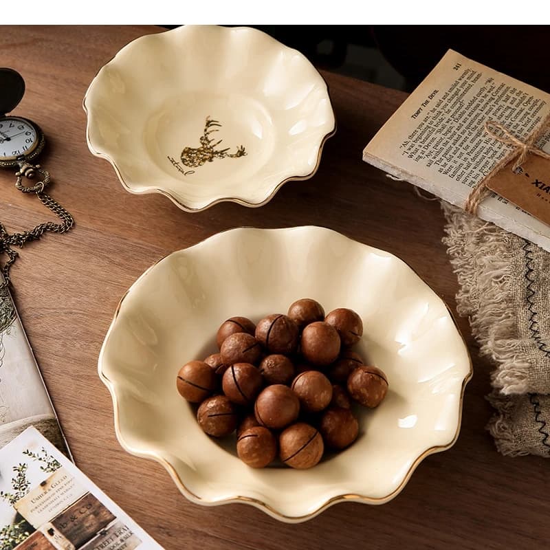 Piatto di frutta in ceramica Insalata Snack Dessert Vassoio portaoggetti Casa Stoviglie di forma irregolare Noci secche