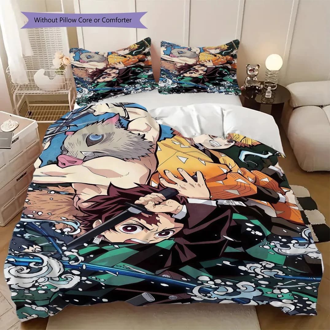 Demon Slayer Anime Soft Comfortable Duvet Cover, Children's Bedding Set Gift, Various Sizes Available LXRa5