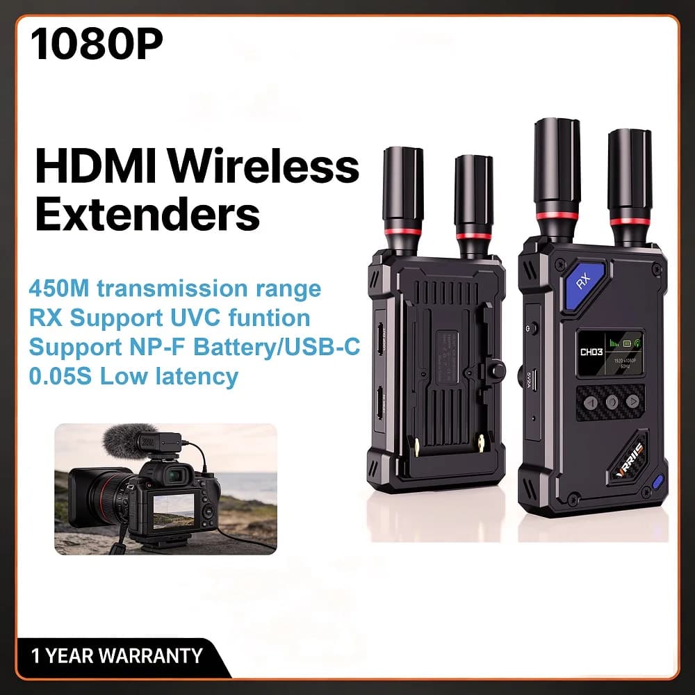 Transmitter and Wireless Video Receiver at 20 Channels 1080P HDMI, UVC Support for Live Streaming from PC Camera for Exterior
