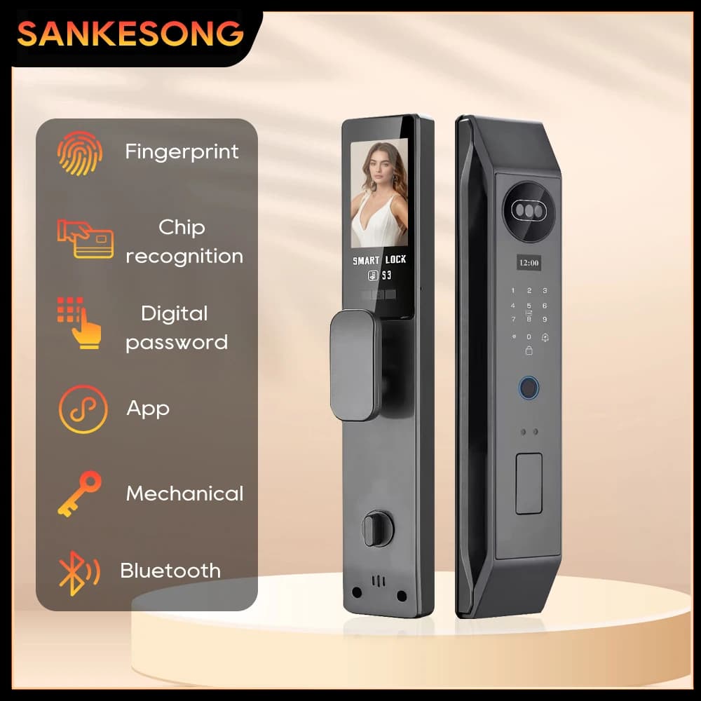 SANKESONG 3D Face citofono in tempo reale Smart Door Lock APP di sicurezza Wifi Fingerprint Password sblocco chiave elettronica biometrica