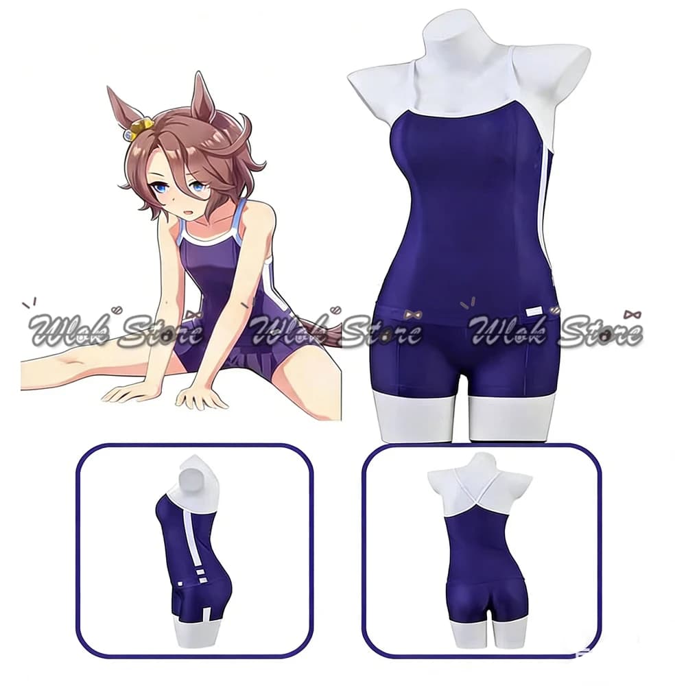 Costume da bagno Uma Musume Pretty Derby, costume cosplay blu, costume da bagno scolastico giapponese, due pezzi, costume da bagno estivo da donna per feste in spiaggia