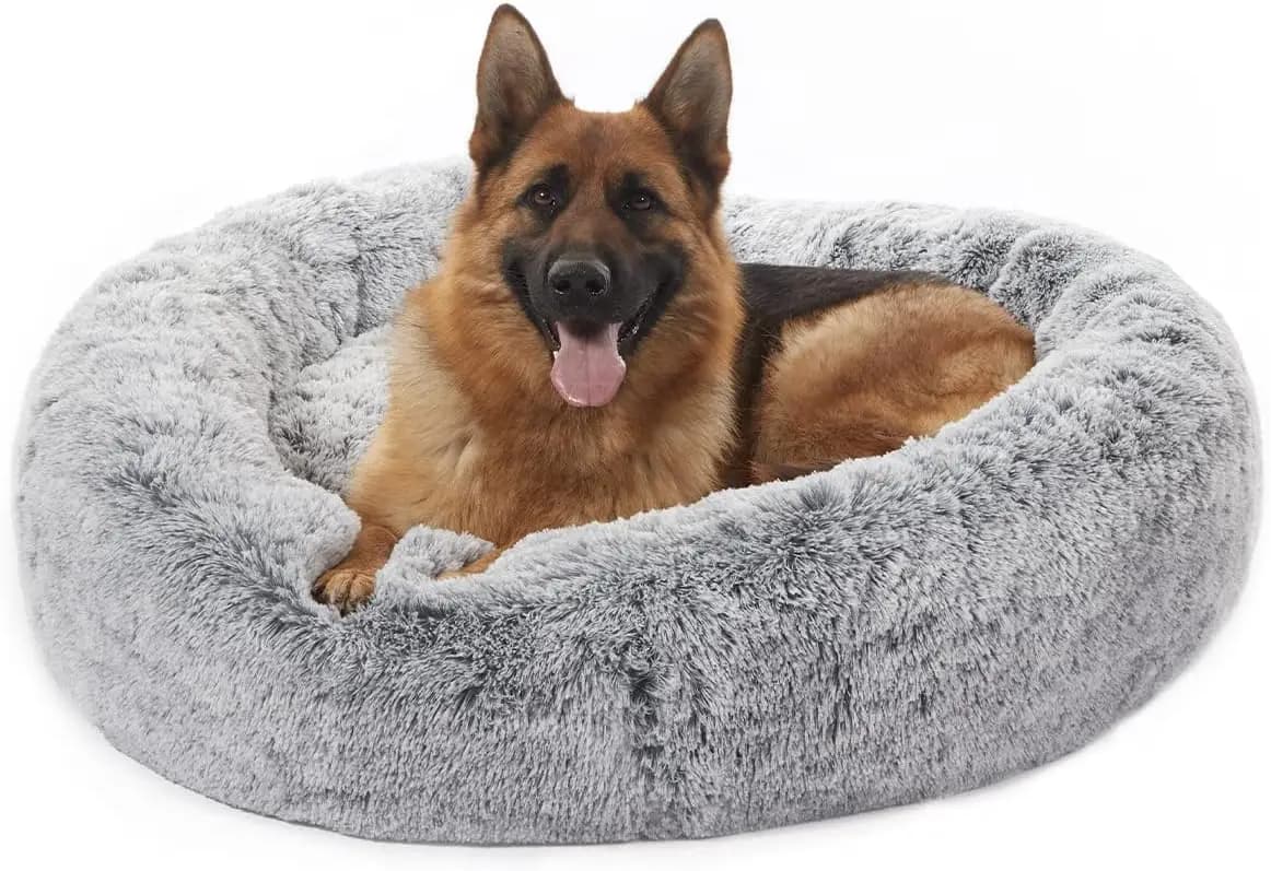 Cuccia Rotonda in Peluche da 45 Pollici per Cani Extra Grandi, Fondo Antiscivolo, Grigio Scuro