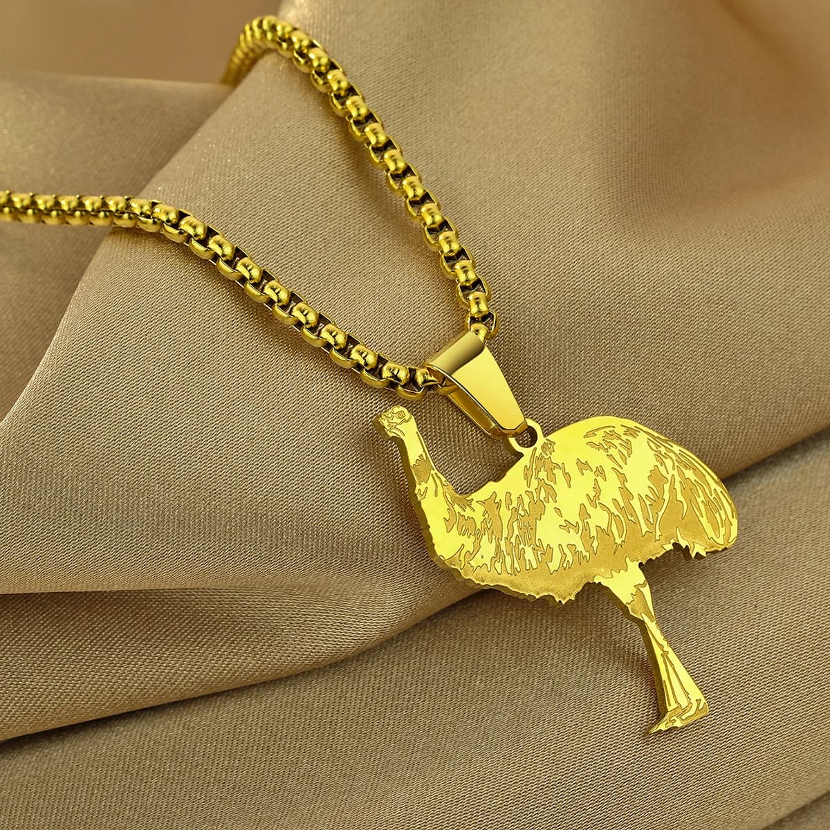 Kinitial Laser carved exquisite and fashionable stainless steel necklace, ostrich pendant, birthday commemorative gift