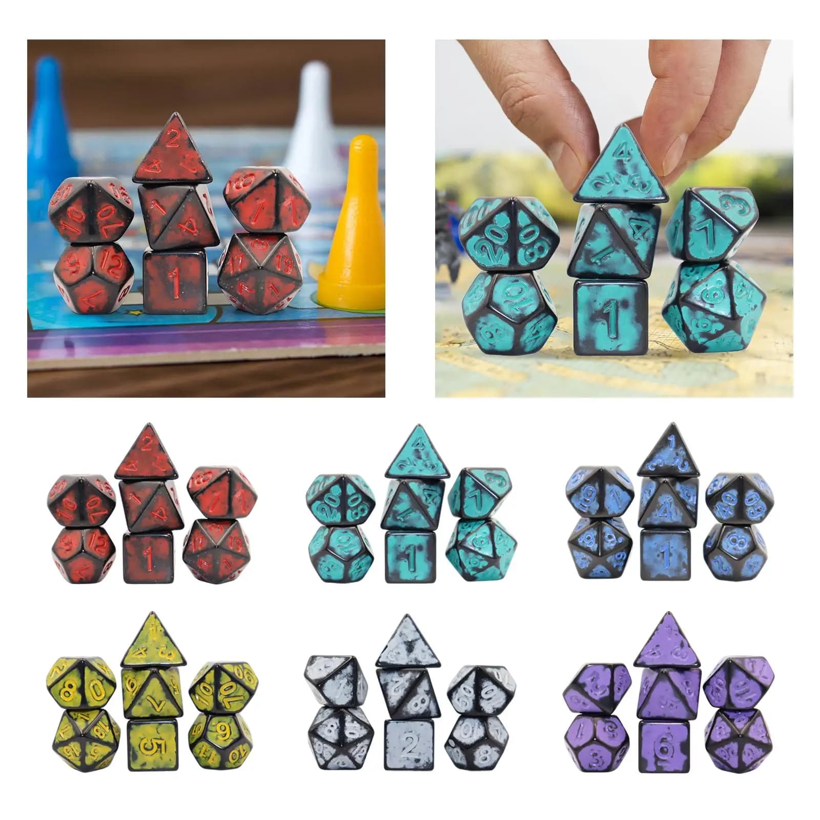 Set di 7 Dadi Poliedrici D4~D20 per Giochi di Ruolo, Accessori per Feste, Dadi da Gioco in Acrilico per Giochi di Carte