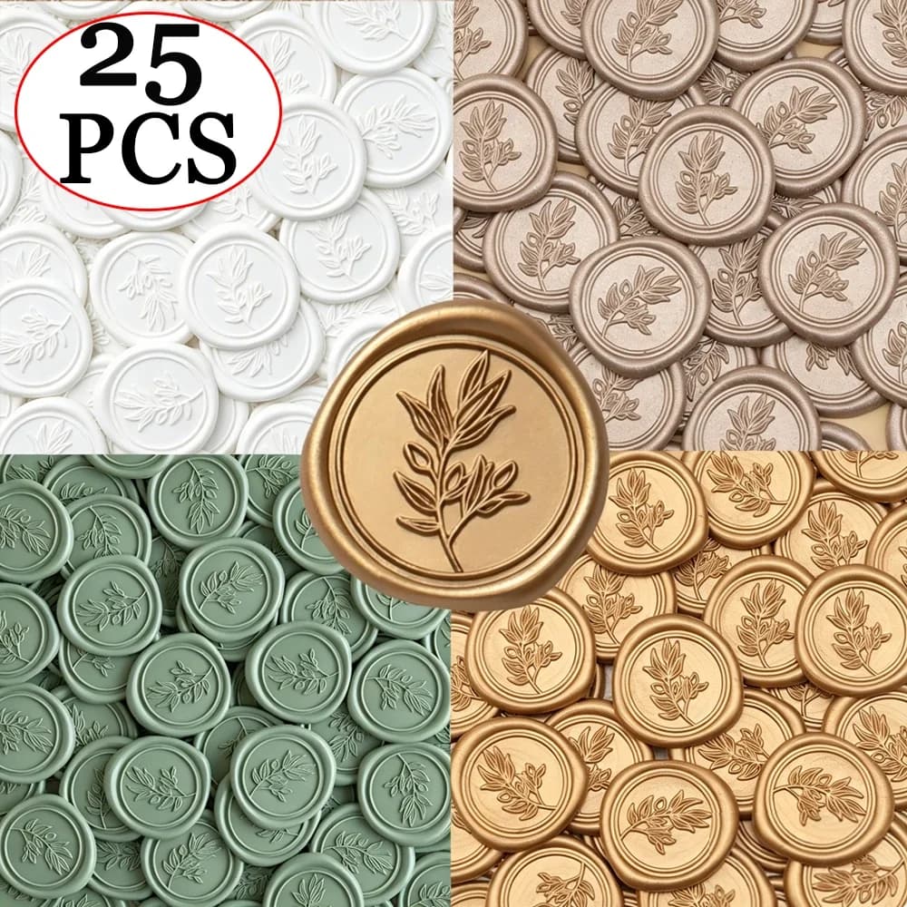 25pcs/set Olive Branches Leafy Pattern Wax Seal Stickers Self-Adhesive Stickers DIY Wedding Invitation Envelope Decor Gifts Card
