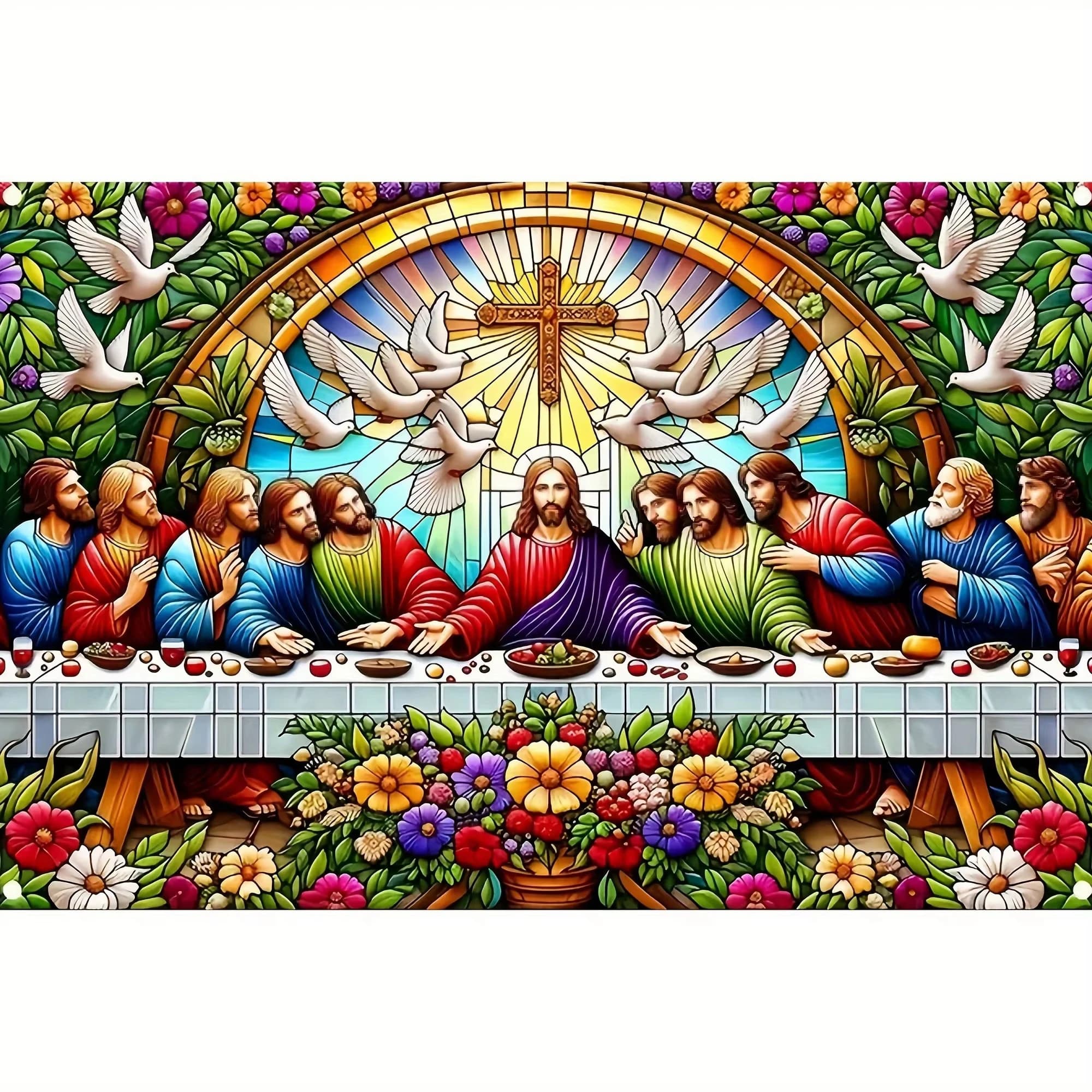 DIY Last Supper Diamond Painting, Stained Glass Biblical Scene Character For Living Room Wall Decoration Exquisite Gift