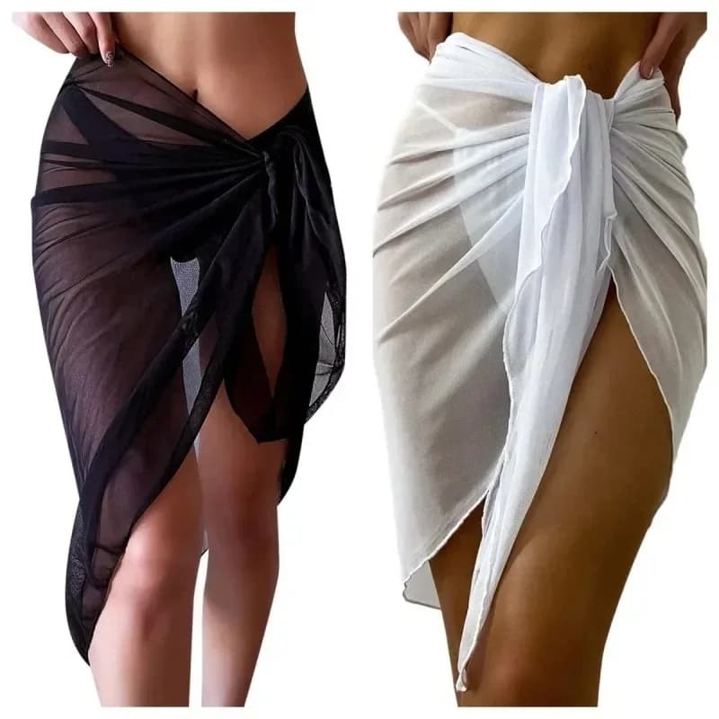Abito da spiaggia estivo Avvolgente Avvolgente trasparente con nodo in vita Costume da bagno Copricostume Gonna Bikini Avvolge Sciarpa Costumi da bagno Copricostume Donna Scialli bikini