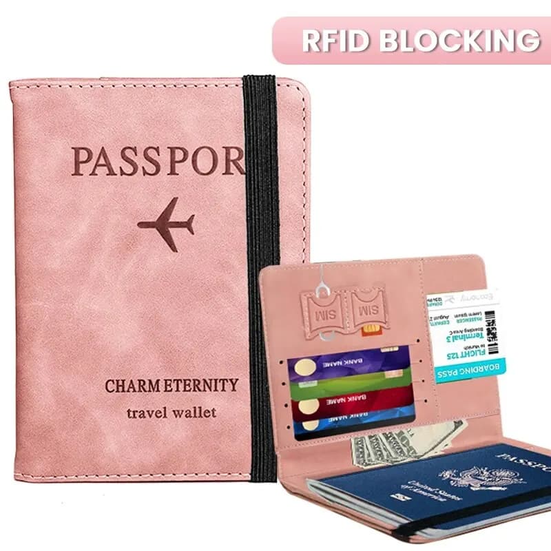 Portafoglio porta passaporto con blocco RFID - Cover in pelle PU per uomo e donna, porta carte, essenziale da viaggio per le vacanze in famiglia