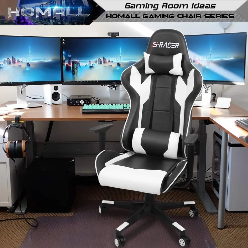 Sedia da Gaming, Sedia da Ufficio Ergonomica con Schienale Alto, Sedia da Scrivania in Pelle, Sedia Girevole Regolabile per Computer