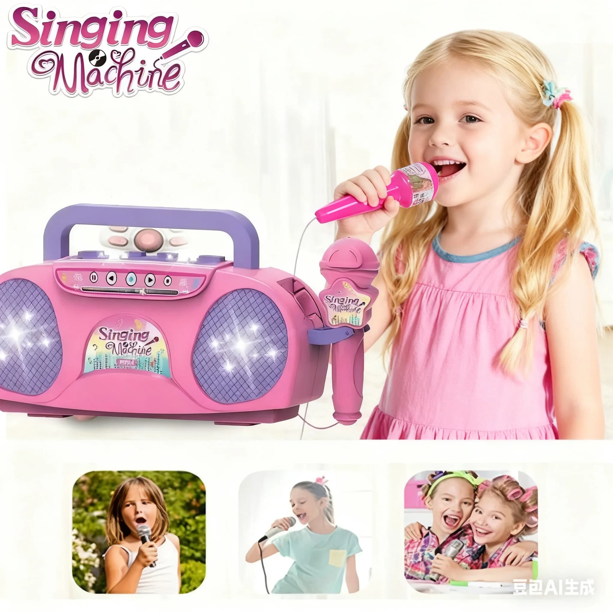 Macchina per karaoke con microfono Giocattoli elettrici portatili per canto con luci Strumento musicale per bambini Regalo di Natale per Capodanno