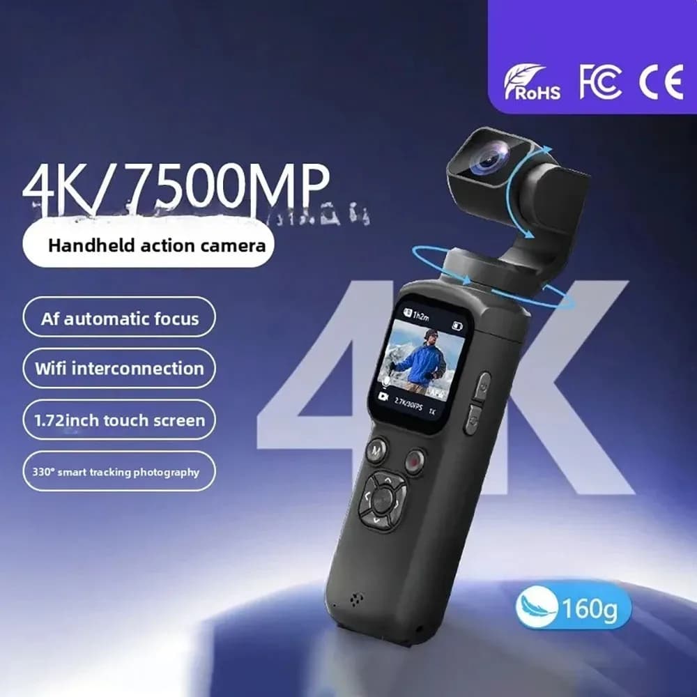 Fotocamera Tascabile 4K HJD05 con 330 Funzioni ° Stabilizzatore Gimbal con Tracciamento del Viso, Schermo Touch da 1,72 Pollici, Fotocamera Digitale WiFi da 64MP
