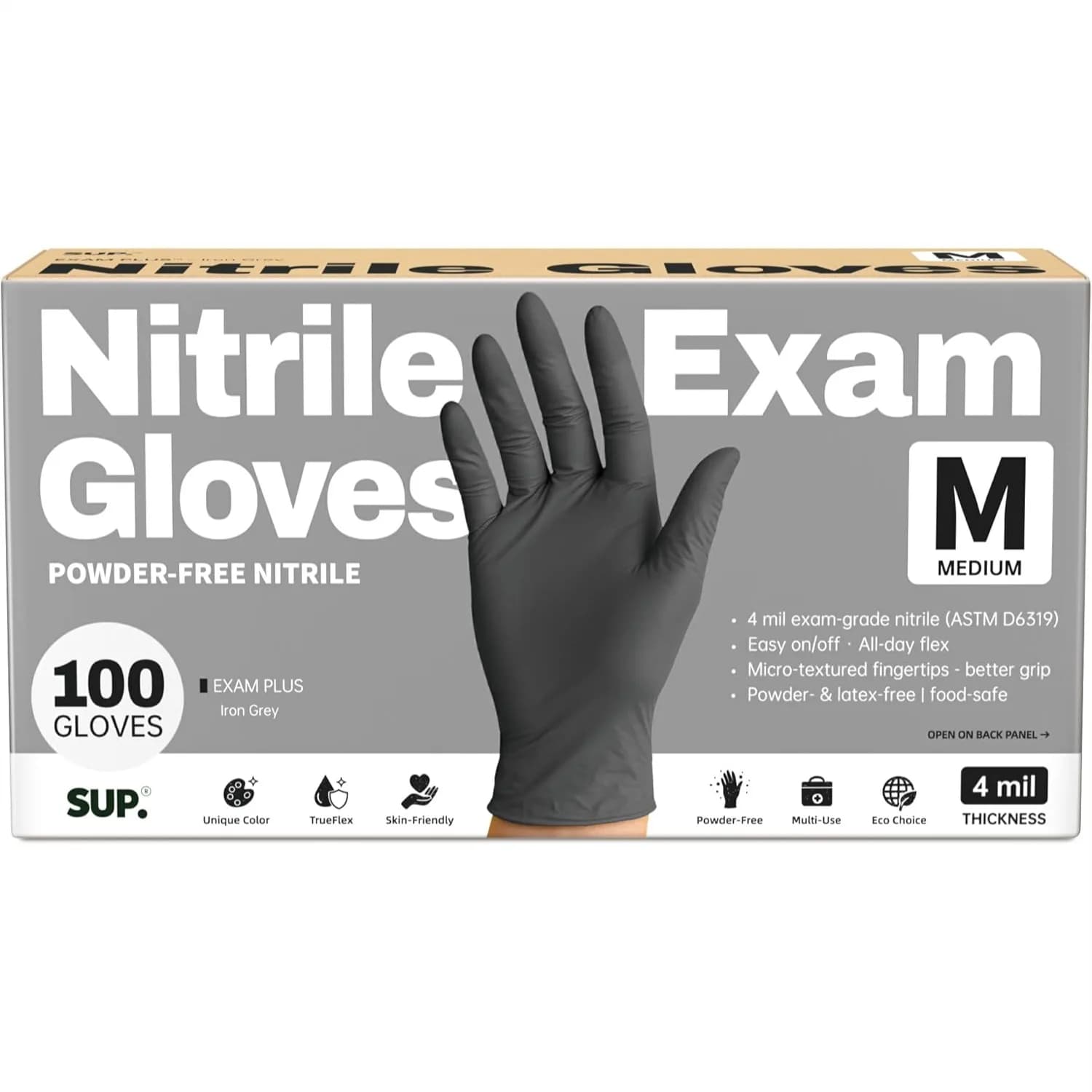 Guanti in Nitrile per Esami, Senza Polvere, Senza Lattice, Confezione da 100, Guanti Monouso Neri per Uso Medico, Manipolazione Alimenti, Pulizia