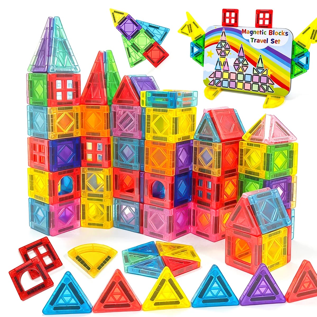 Colorful Montessori Educational Toy Magnetic Building Blocks Children DIY Construction Magnetic Tiles for Kids Gifts 26/56/76PCS