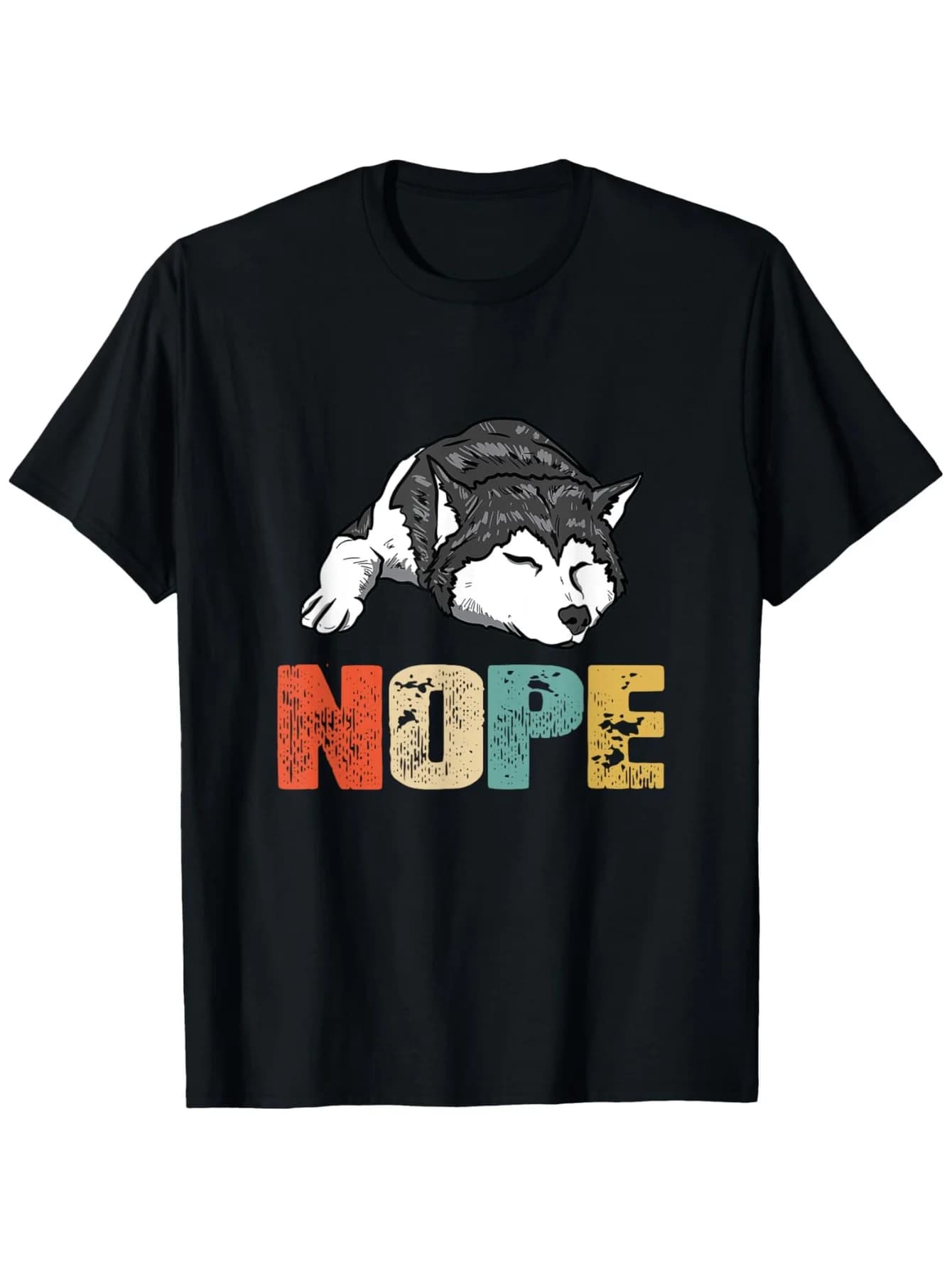 T-shirt vintage Siberian Husky "Nope" - 100% cotone S-XXXL, maglietta nera per amante dei cani