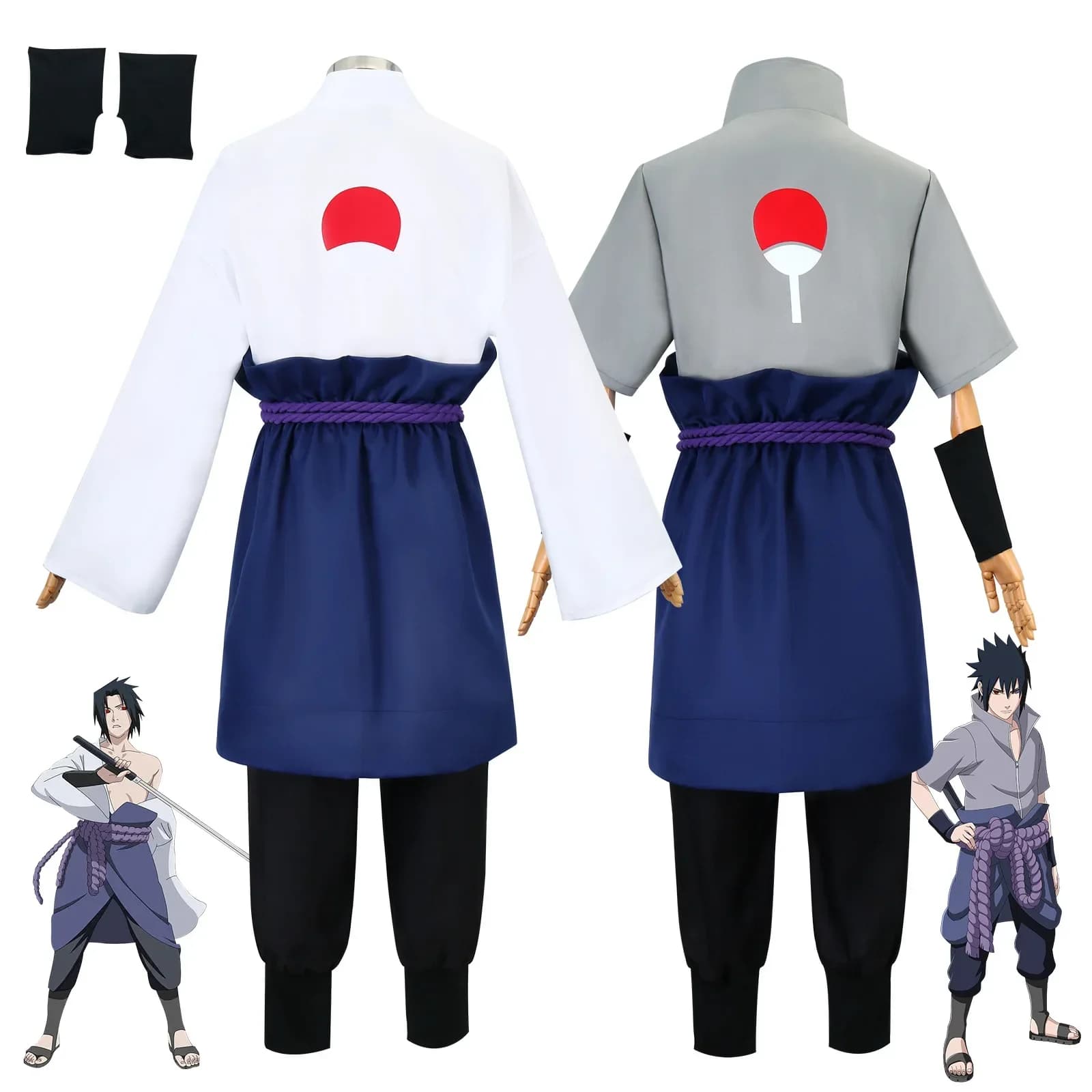 Uchiha Sasuke Cosplay Costume Set - Anime Hokage Shippuden Third Generation Gray Top Suit Wig for Halloween 2026